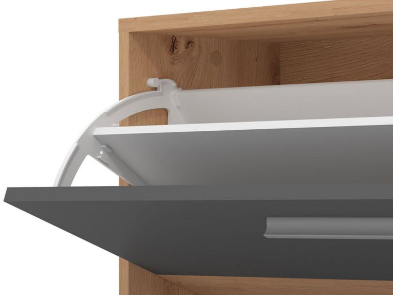 Mobile da Ingresso Nero Antracite Marrone Rovere Nodi Specchio Incluso 3 Ripiani 91.5x28x202h cm, Appendiabiti - Viggiano