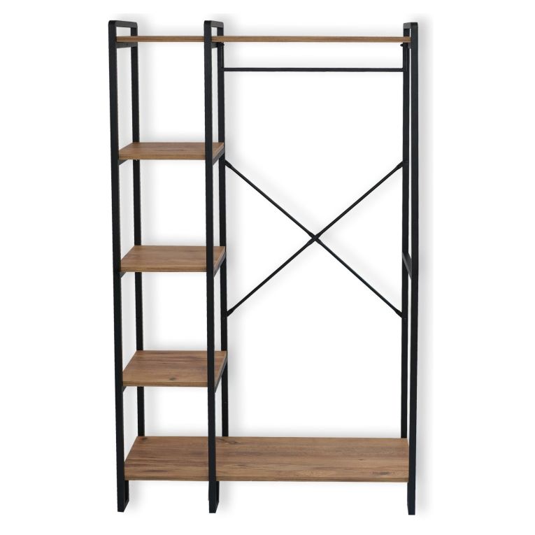 Mobile da Ingresso Nero Marrone Rovere 5 Ripiani Appendiabiti 34x163x90h cm, con Scarpiera - Casarile