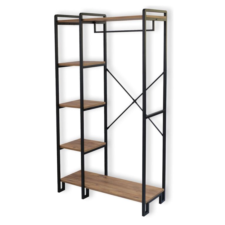Mobile da Ingresso Nero Marrone Rovere 5 Ripiani Appendiabiti 34x163x90h cm, con Scarpiera - Casarile