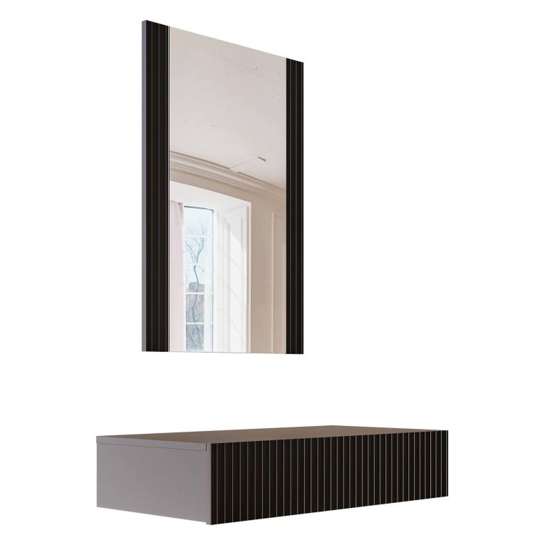 Mobile da Ingresso Nero Specchio Incluso Paia 80x42x97h cm, un Cassetto - Premolo
