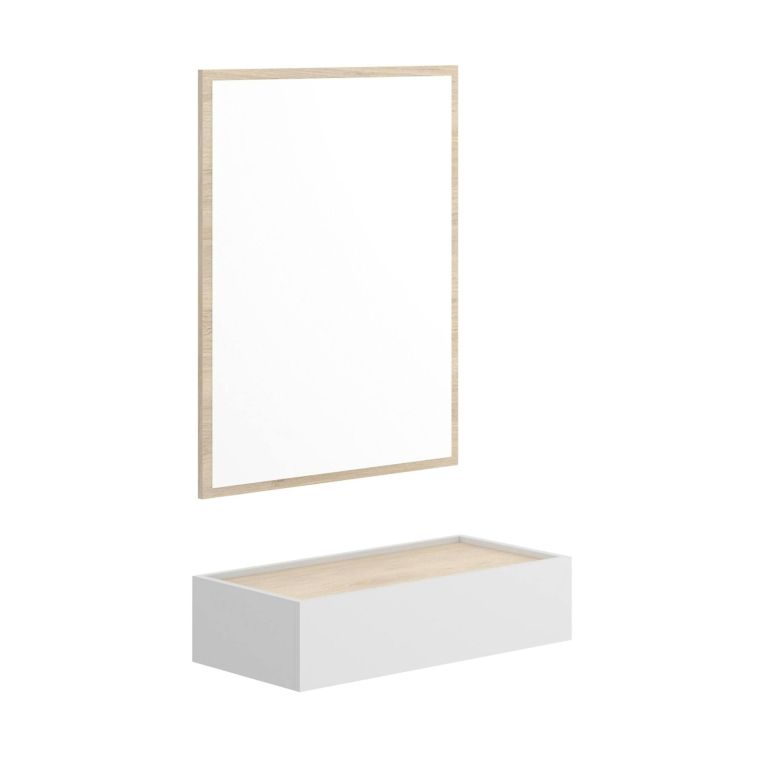 Mobile da ingresso piccolo con specchio e 1 cassetto bianco e rovere 33x16h cm - Astolfo