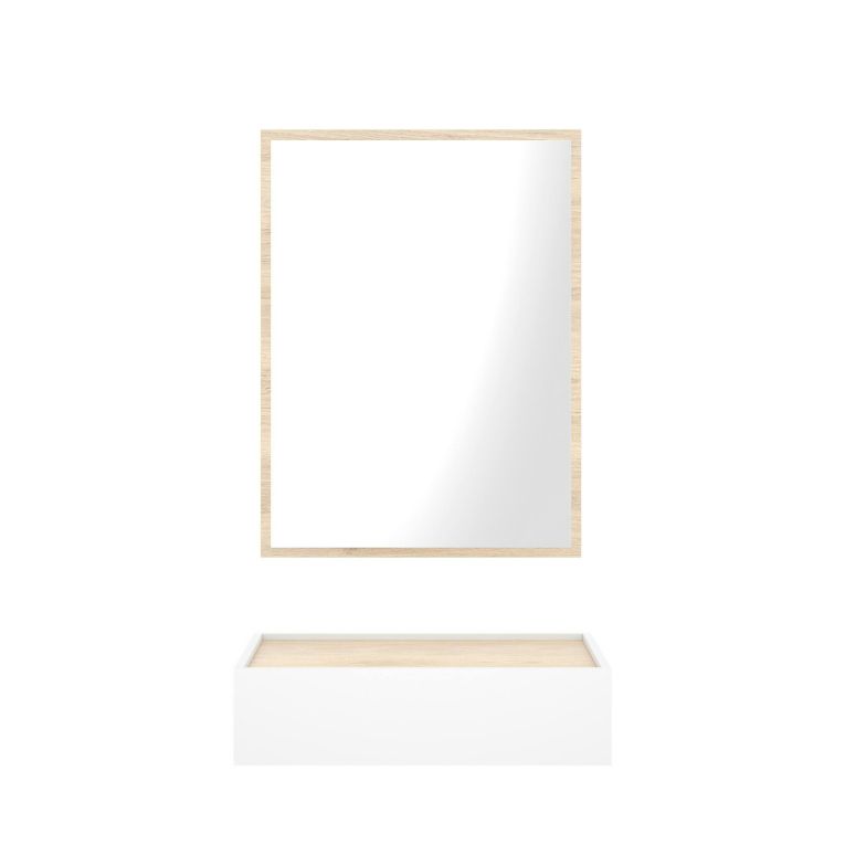 Mobile da ingresso piccolo con specchio e 1 cassetto bianco e rovere 33x16h cm - Astolfo