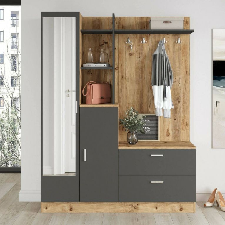 Mobile da ingresso porta scarpe 4 ante quercia e antracite 140x181h cm - Anumali