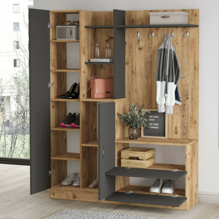 Mobile da ingresso porta scarpe 4 ante quercia e antracite 140x181h cm - Anumali