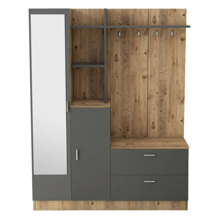 Mobile da ingresso porta scarpe 4 ante quercia e antracite 140x181h cm - Anumali