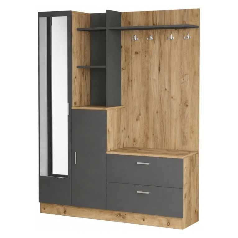 Mobile da ingresso porta scarpe 4 ante quercia e antracite 140x181h cm - Anumali