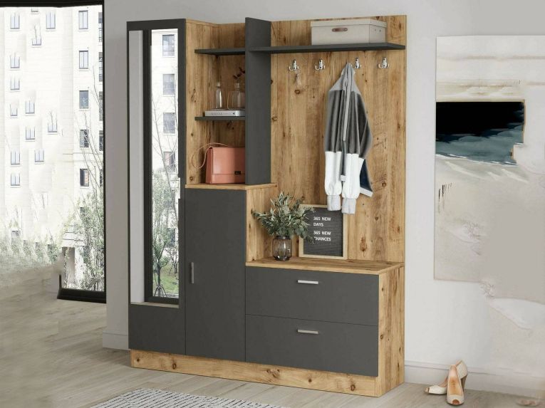 Mobile da ingresso porta scarpe 4 ante quercia e antracite 140x181h cm - Anumali
