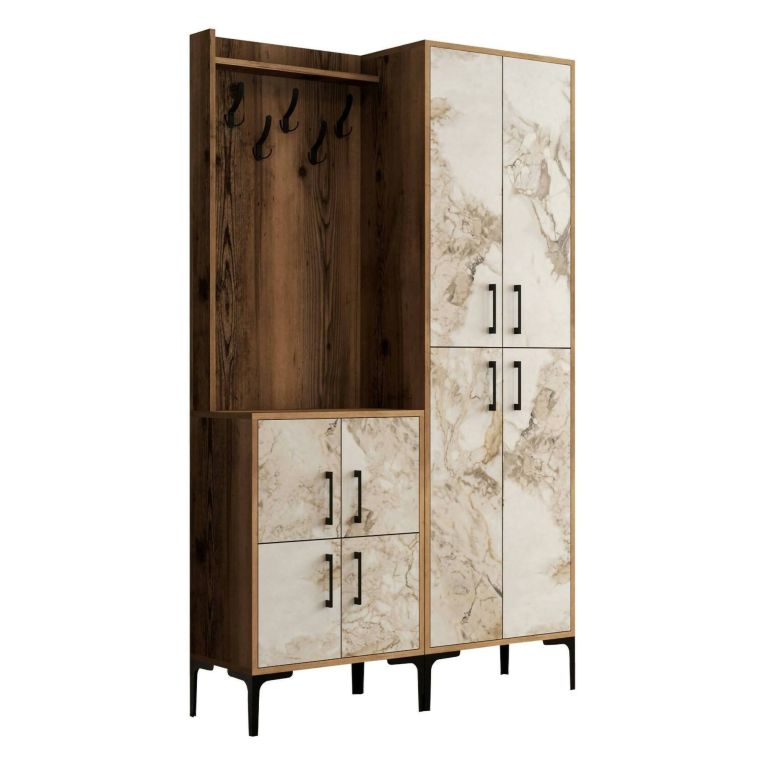 Mobile da ingresso rustico noce e bianco marmo 120x200h cm - Eufemia