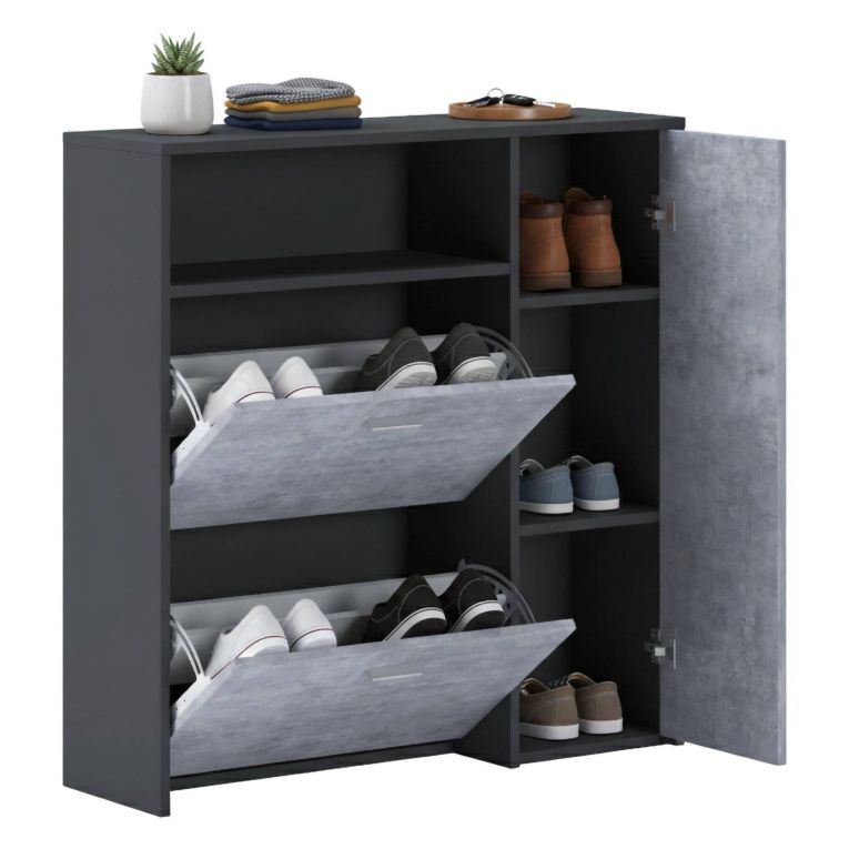 Mobile da ingresso Scultore, 92x27h94 cm, Antracite e Cemento