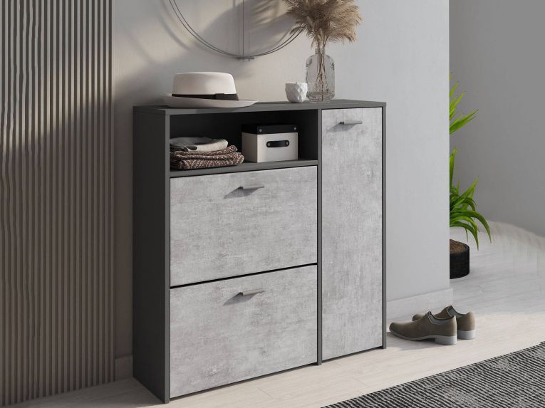 Mobile da ingresso Scultore, 92x27h94 cm, Antracite e Cemento