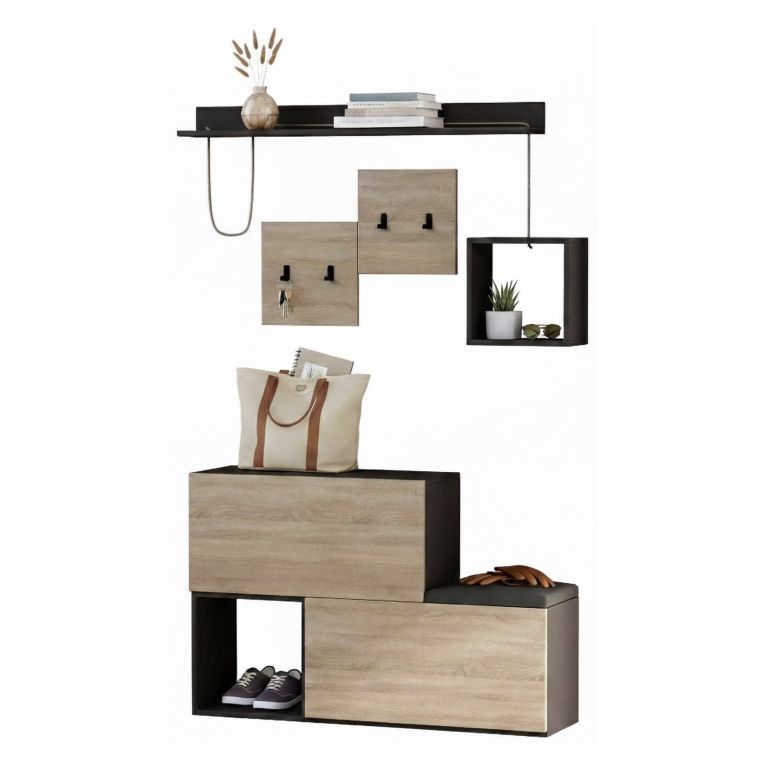Mobile da ingresso sospeso 2 ante antracite e rovere 120x76h cm - Libeccio