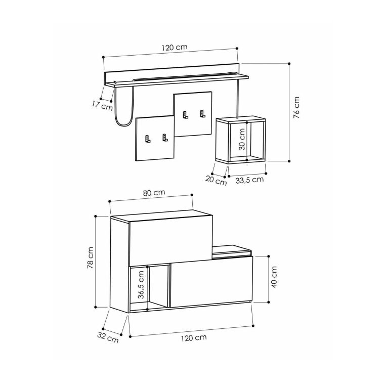 Mobile da ingresso sospeso 2 ante antracite e rovere 120x76h cm - Libeccio