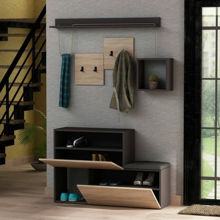Mobile da ingresso sospeso 2 ante antracite e rovere 120x76h cm - Libeccio
