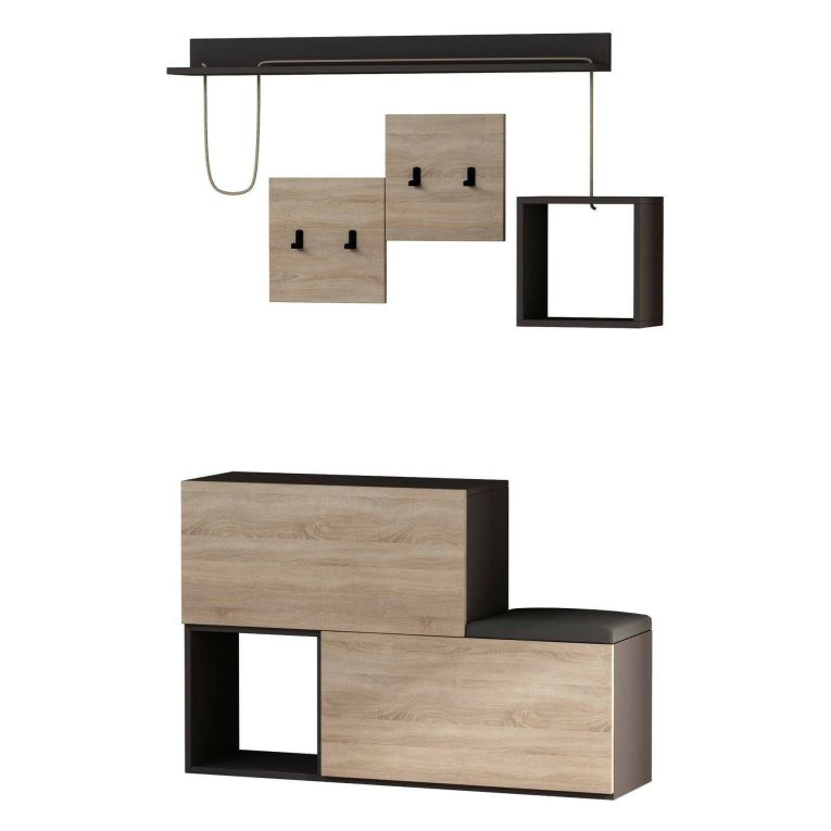 Mobile da ingresso sospeso 2 ante antracite e rovere 120x76h cm - Libeccio