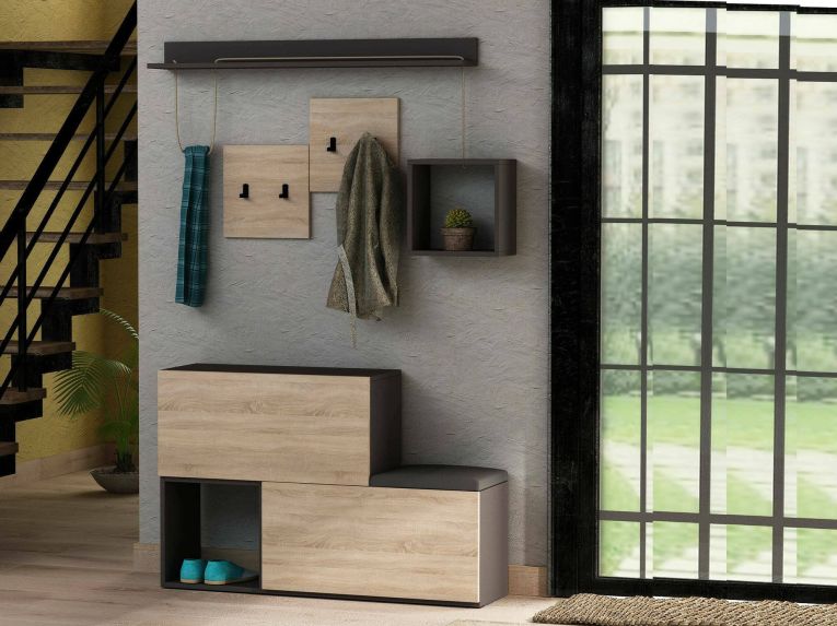 Mobile da ingresso sospeso 2 ante antracite e rovere 120x76h cm - Libeccio
