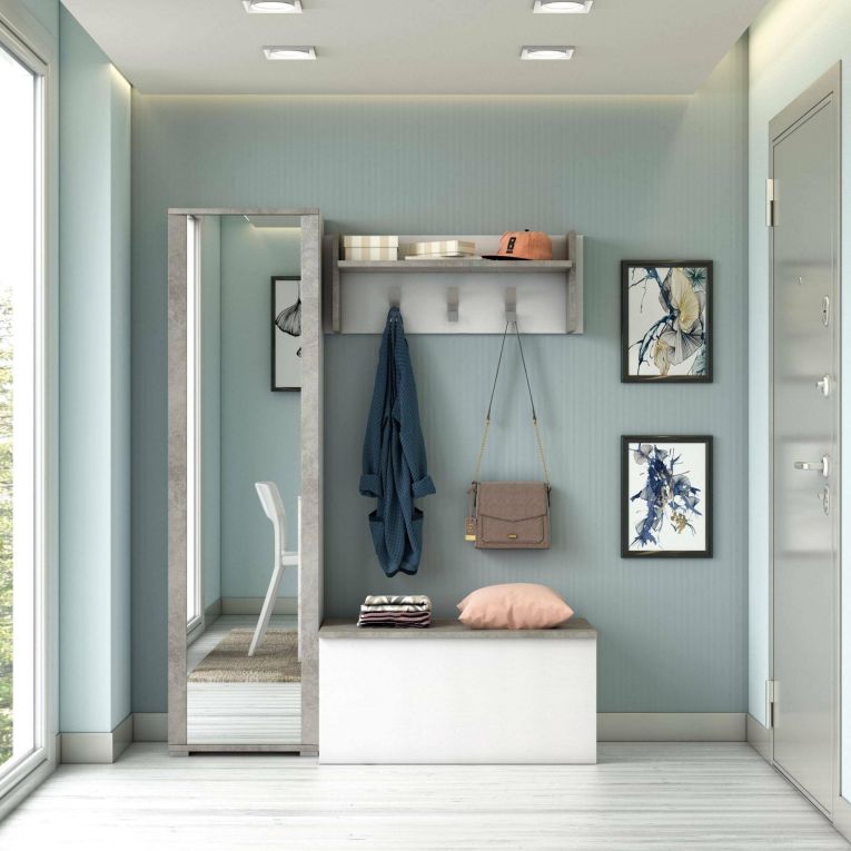 Mobile da ingresso sospeso 2 ante bianco e cemento 90x45h cm - Tanzanite