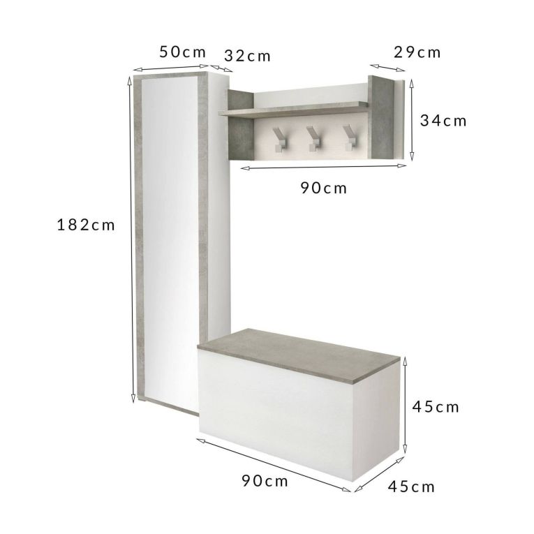 Mobile da ingresso sospeso 2 ante bianco e cemento 90x45h cm - Tanzanite