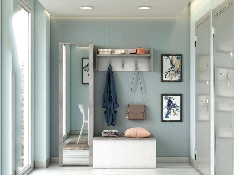 Mobile da ingresso sospeso 2 ante bianco e cemento 90x45h cm - Tanzanite