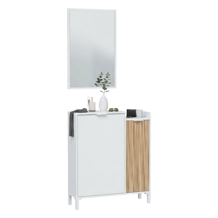 Mobile da ingresso sospeso 2 ante bianco e rovere 77x91h cm - Alambicco