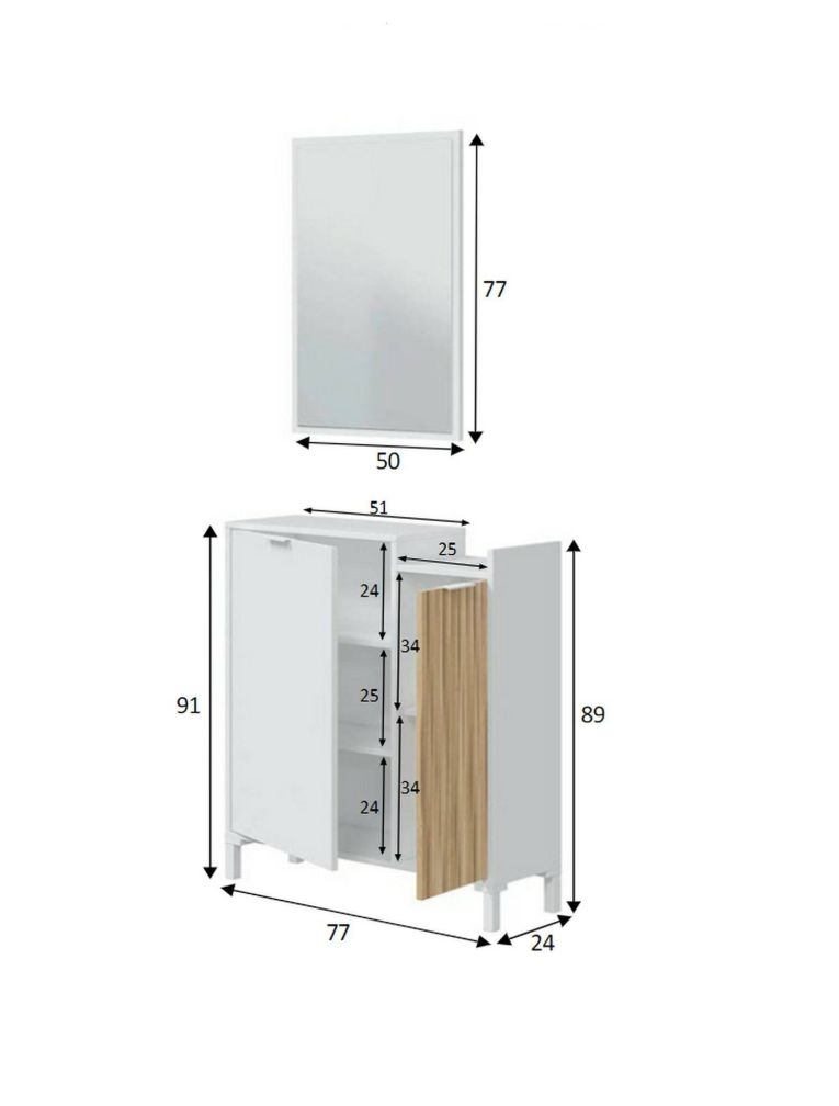 Mobile da ingresso sospeso 2 ante bianco e rovere 77x91h cm - Alambicco