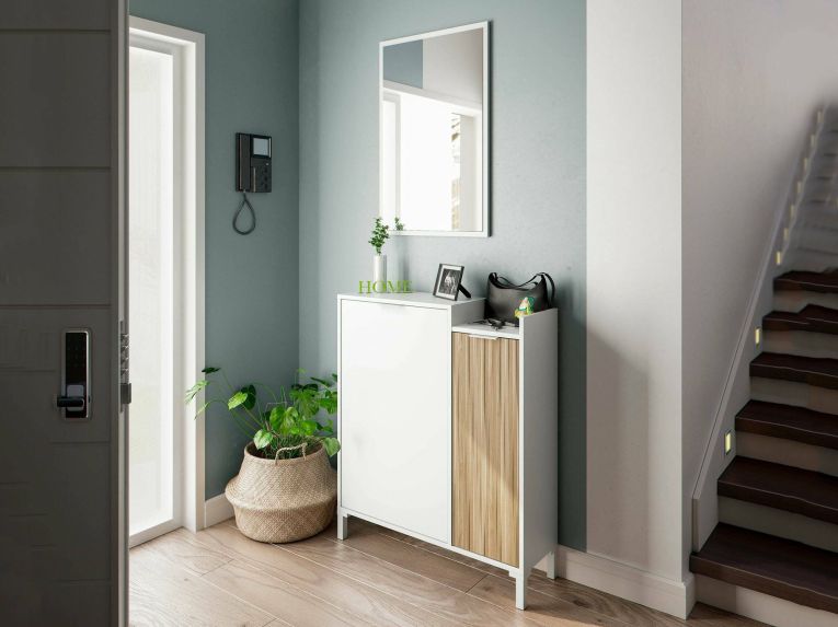 Mobile da ingresso sospeso 2 ante bianco e rovere 77x91h cm - Alambicco