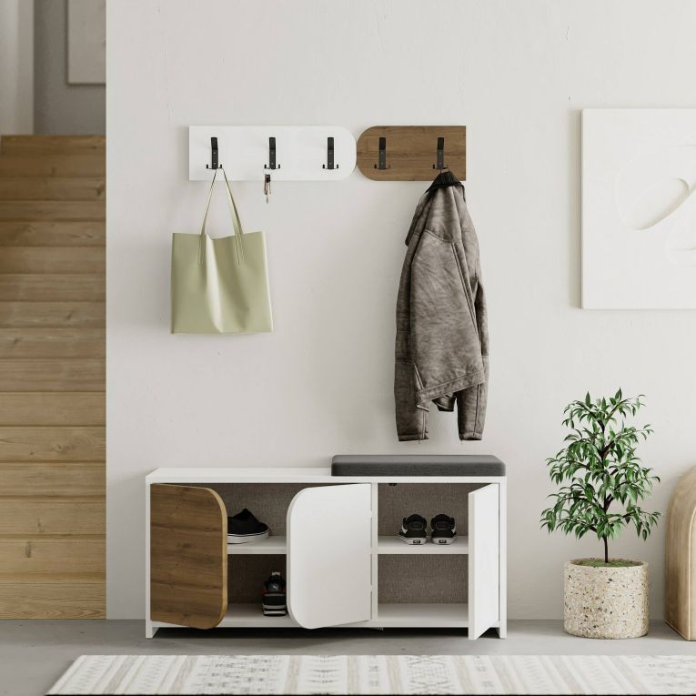 Mobile da ingresso sospeso 3 ante quercia e bianco 104x52h cm - Riga