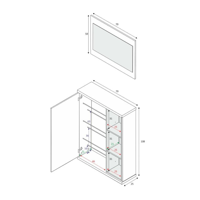 Mobile da ingresso sospeso bianco e grigio cenere 79x108h cm - Volturno