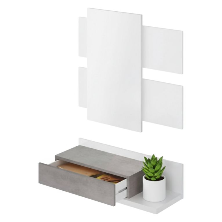 Mobile da ingresso sospeso con cassetto bianco e cemento 75x90h cm - Anro