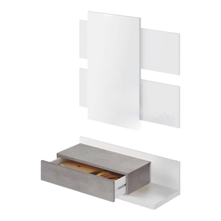 Mobile da ingresso sospeso con cassetto bianco e cemento 75x90h cm - Anro