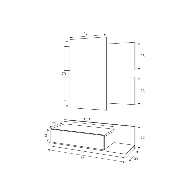 Mobile da ingresso sospeso con cassetto bianco lucido e noce 75x90h cm - Anro