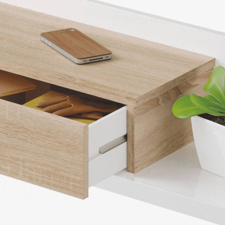 Mobile da ingresso sospeso con cassetto bianco lucido e noce 75x90h cm - Anro