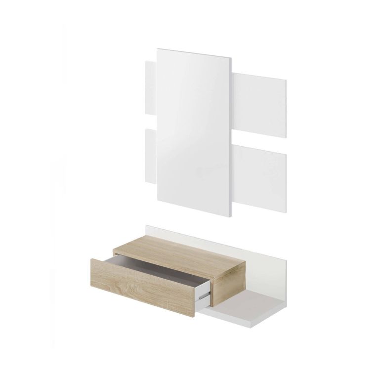 Mobile da ingresso sospeso con cassetto bianco lucido e noce 75x90h cm - Anro