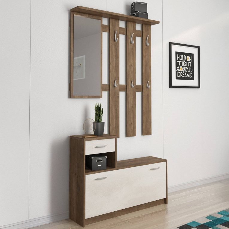 Mobile da ingresso sospeso con scarpiera bianco e quercia 100x190h cm - Garolfo