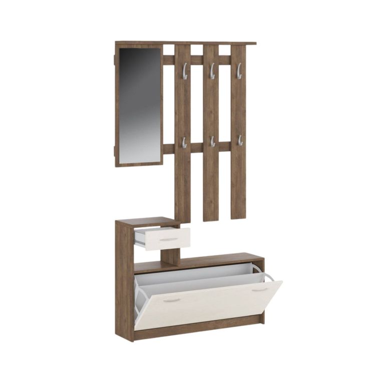 Mobile da ingresso sospeso con scarpiera bianco e quercia 100x190h cm - Garolfo