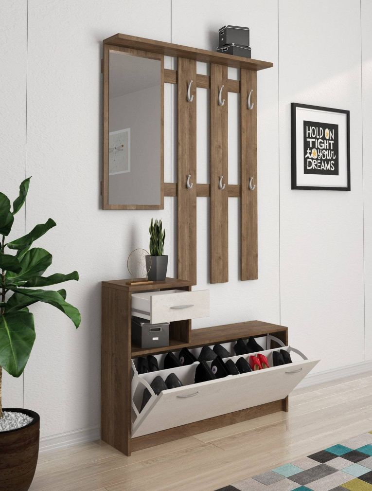 Mobile da ingresso sospeso con scarpiera bianco e quercia 100x190h cm - Garolfo