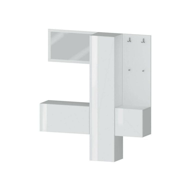 Mobile da ingresso Vernante, Armadietto multifunzione a 3 ante, Appendiabiti da parete con specchio, 170x35h190 cm, Bianco