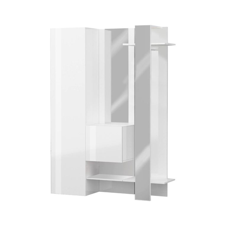 Mobile da ingresso Vilmaro, Armadietto multifunzione a 2 ante, Appendiabiti da parete con 2 specchi, 140x35h190 cm, Bianco