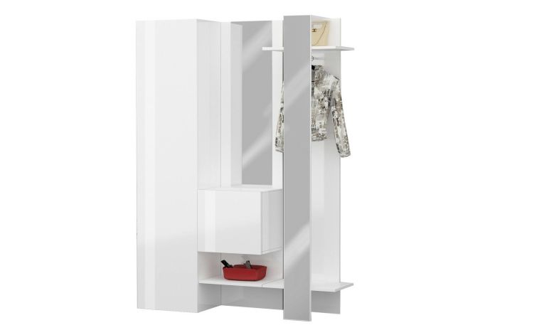 Mobile da ingresso Vilmaro, Armadietto multifunzione a 2 ante, Appendiabiti da parete con 2 specchi, 140x35h190 cm, Bianco