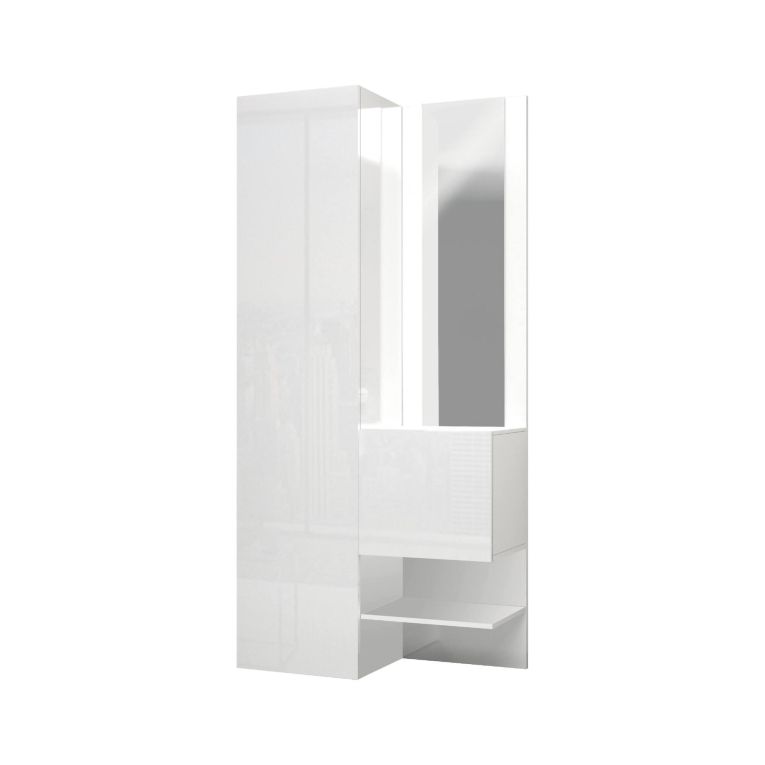 Mobile da ingresso Vinicio, Armadietto multifunzione a 2 ante, Mobile multiuso con specchio, 90x35h190 cm, Bianco