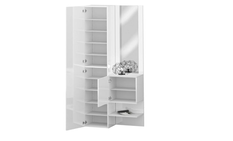 Mobile da ingresso Vinicio, Armadietto multifunzione a 2 ante, Mobile multiuso con specchio, 90x35h190 cm, Bianco