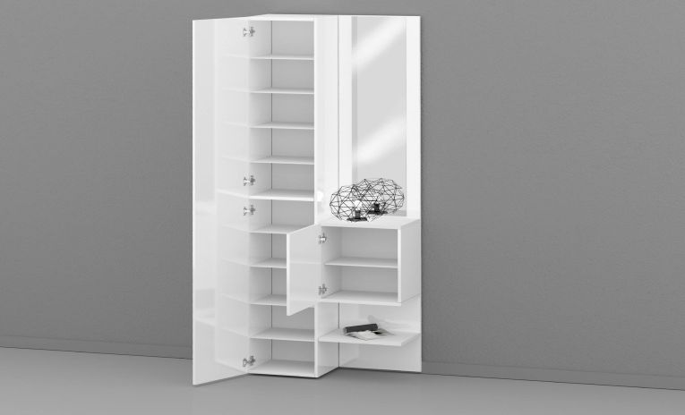 Mobile da ingresso Vinicio, Armadietto multifunzione a 2 ante, Mobile multiuso con specchio, 90x35h190 cm, Bianco