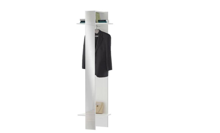 Mobile da ingresso Violantino, Armadietto multifunzione, Appendiabiti da parete con specchio, 50x35h190 cm, Bianco
