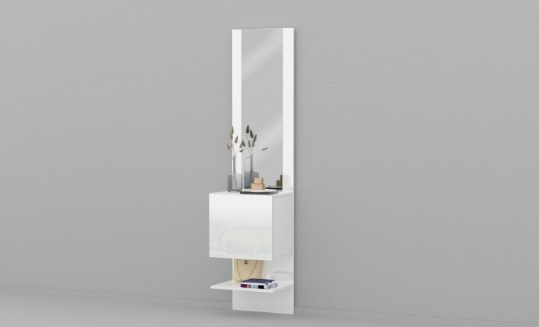 Mobile da ingresso Vitale, Armadietto multifunzione con specchio, Scarpiera a 1 anta, 45x35h190 cm, Bianco