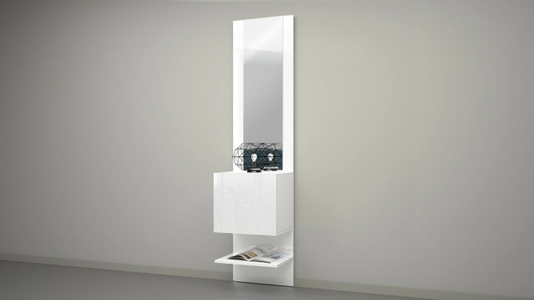 Mobile da ingresso Vitale, Armadietto multifunzione con specchio, Scarpiera a 1 anta, 45x35h190 cm, Bianco
