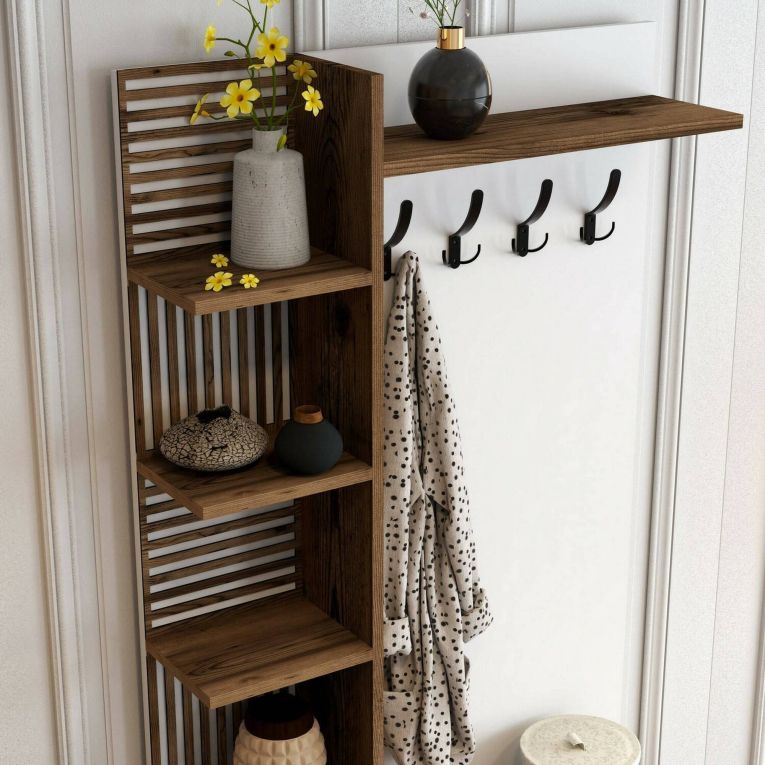 Mobile ingresso 2 ante legno e metallo noce e bianco 90x200h cm - Anja
