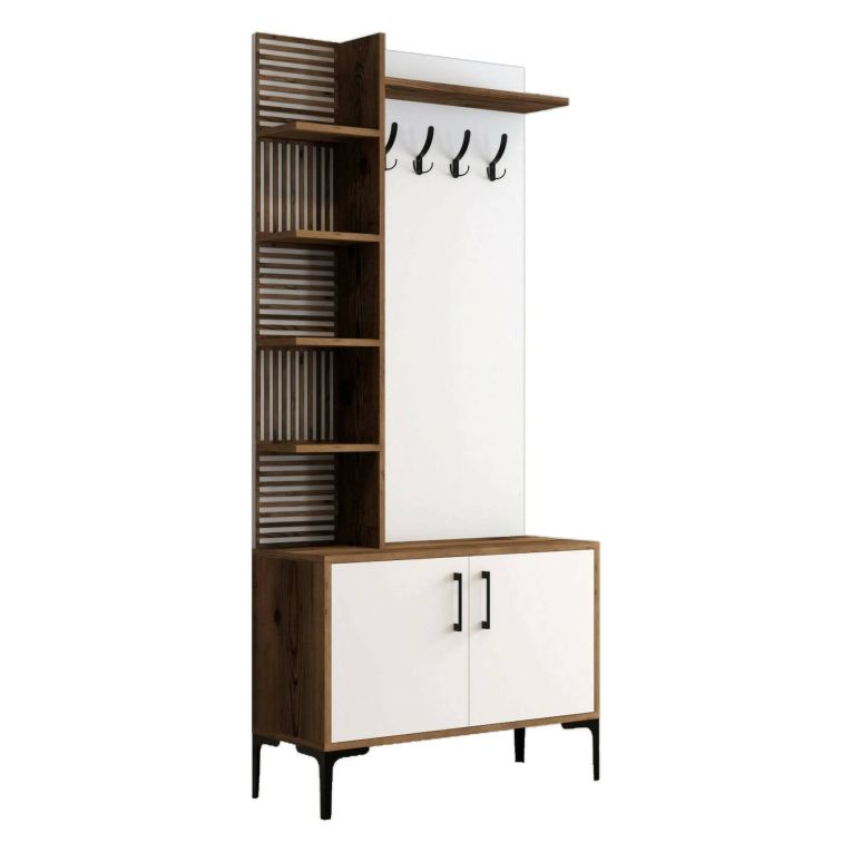 Mobile ingresso 2 ante legno e metallo noce e bianco 90x200h cm - Anja