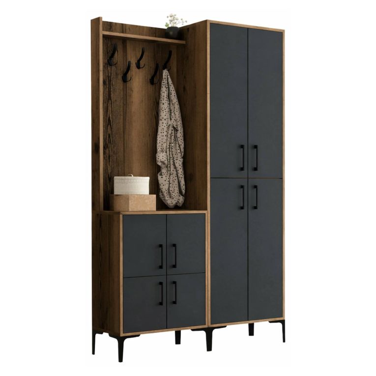 Mobile ingresso 4 ante noce e antracite 120x200h cm - Eufemia