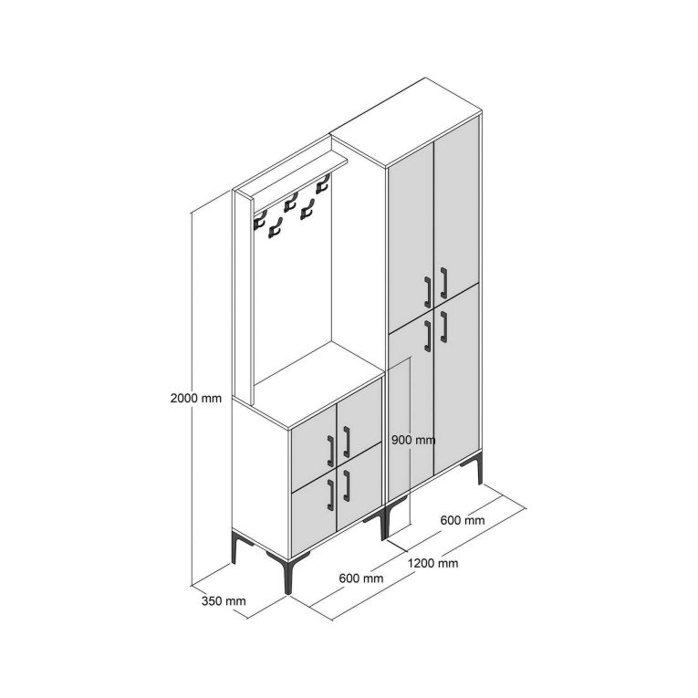 Mobile ingresso 4 ante noce e antracite 120x200h cm - Eufemia