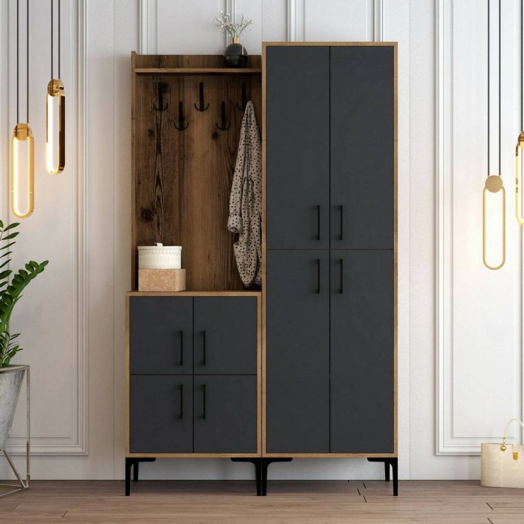 Mobile ingresso 4 ante noce e antracite 120x200h cm - Eufemia