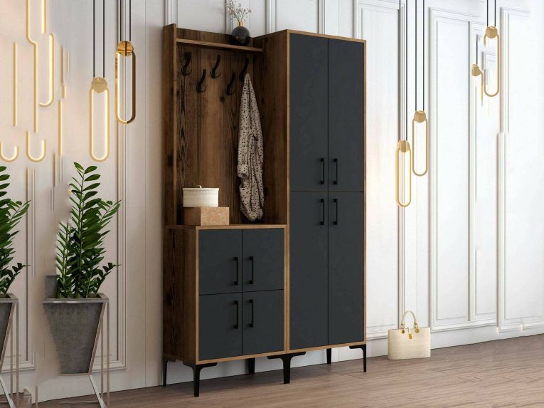 Mobile ingresso 4 ante noce e antracite 120x200h cm - Eufemia